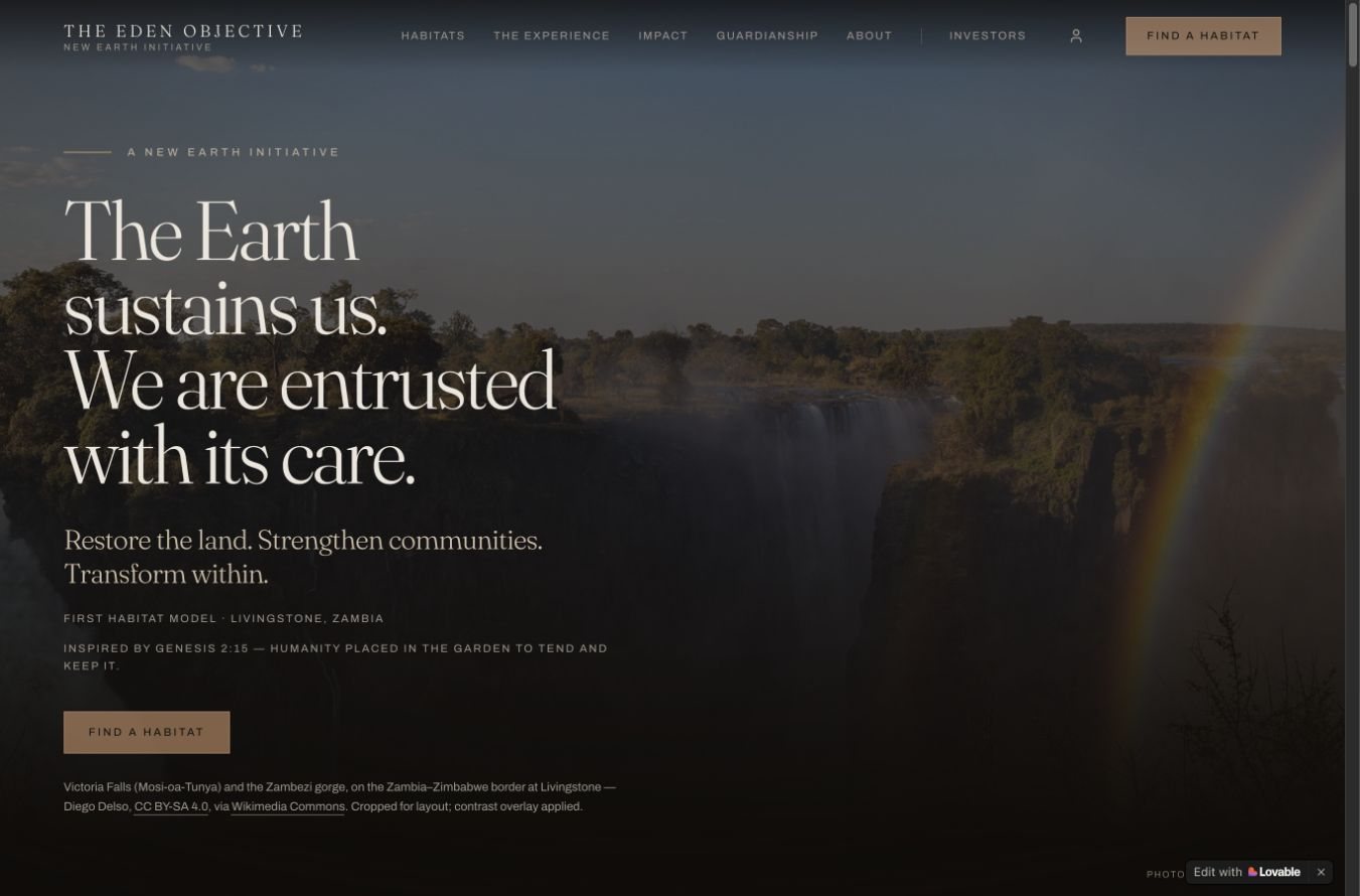 The Eden Objective website concept homepage