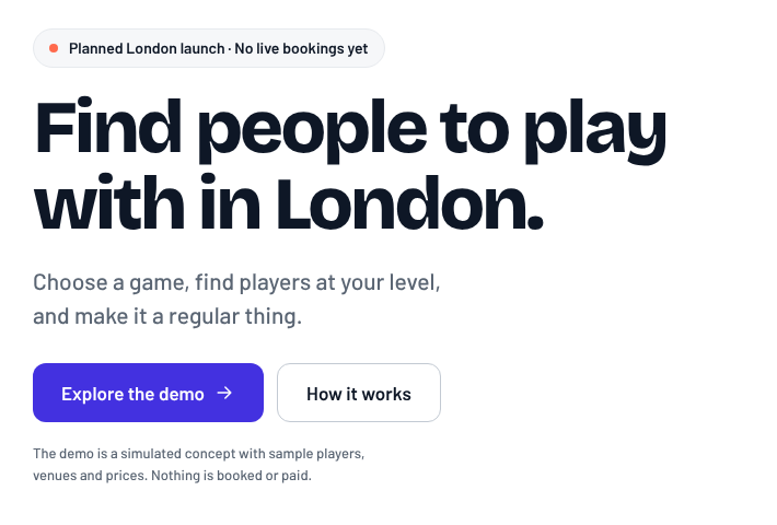 Meet your Match concept website hero: Find people to play with in London